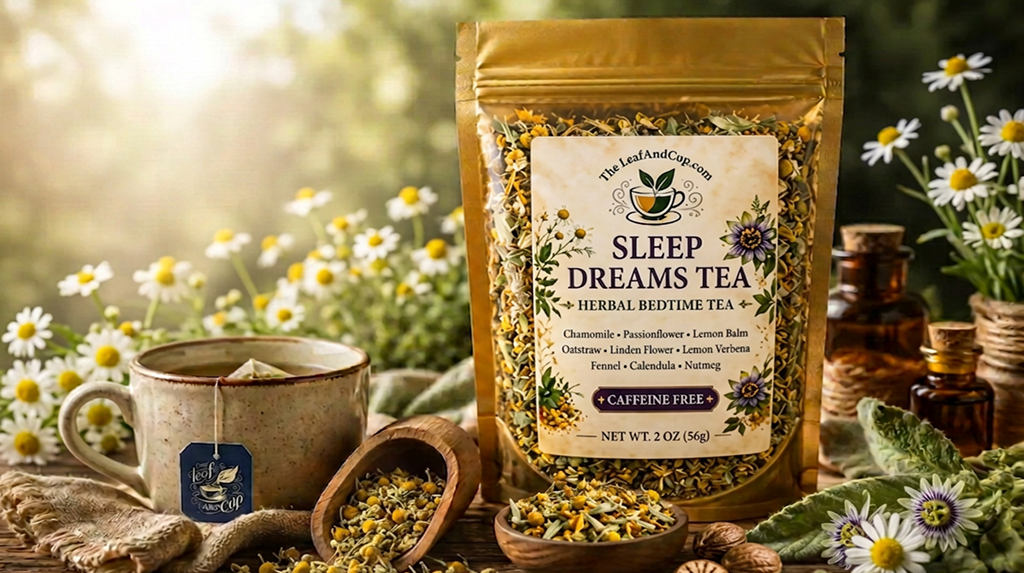 Sleep Dreams Tea in a field of flowers